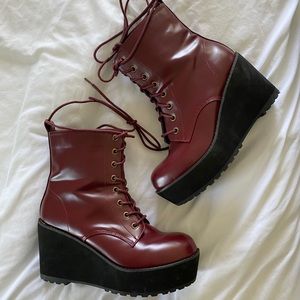 Shellys London Burgundy Red Platform Leather Boots